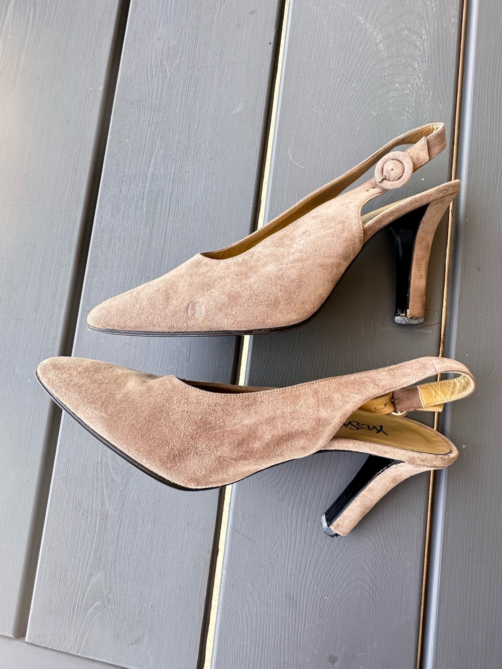 Saint Laurent Taupe Suede Pointed Slingback Pumps Sz 7.5 - Picture 7 of 11